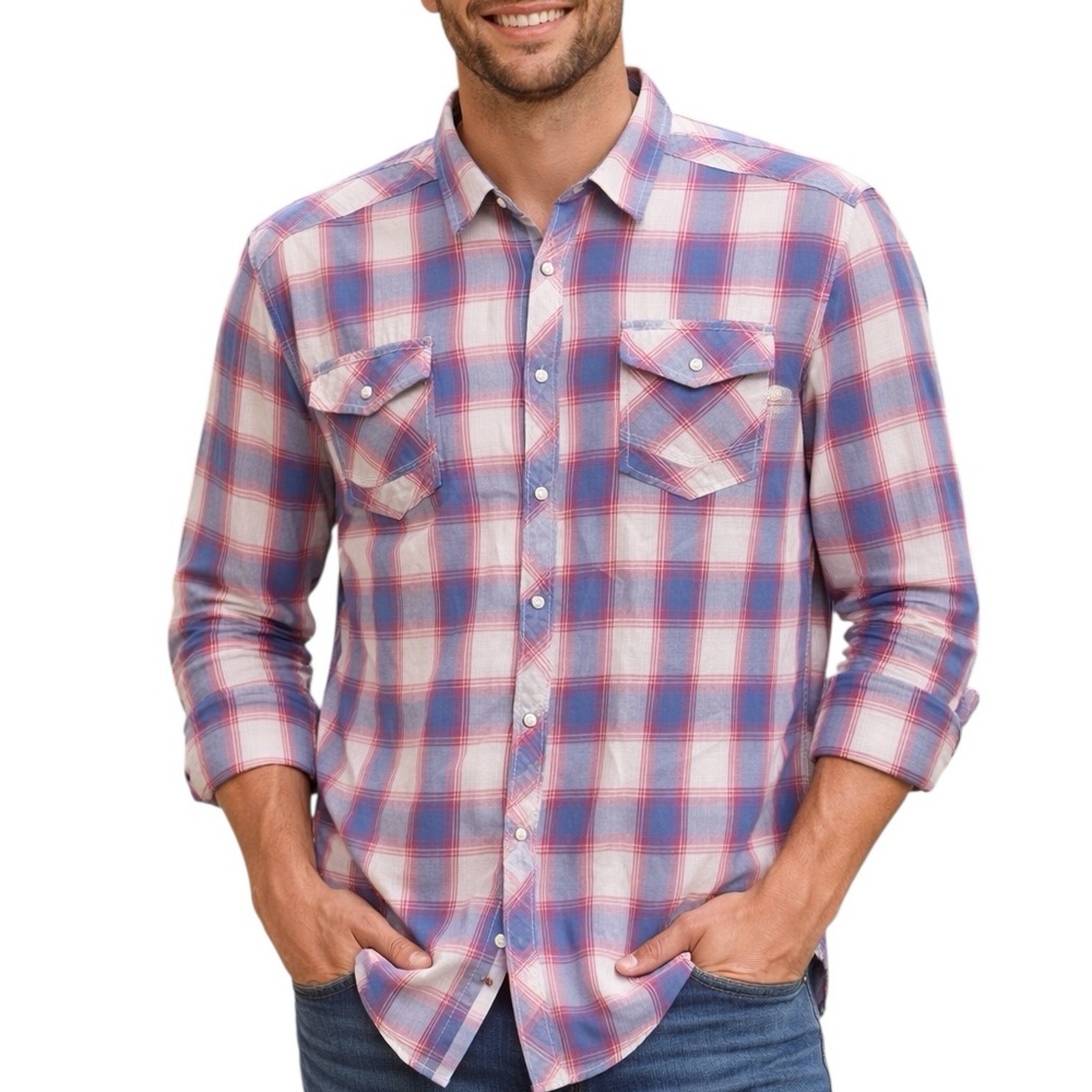 BKE Men’s Athletic Fit long Sleeve Pearl Snap Shirt With Front Pockets XL